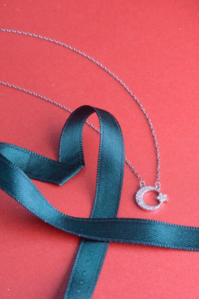 925 Ayar Gümüş Taşlı Ay Yıldız Kolye