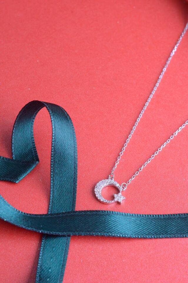 925 Ayar Gümüş Taşlı Ay Yıldız Kolye