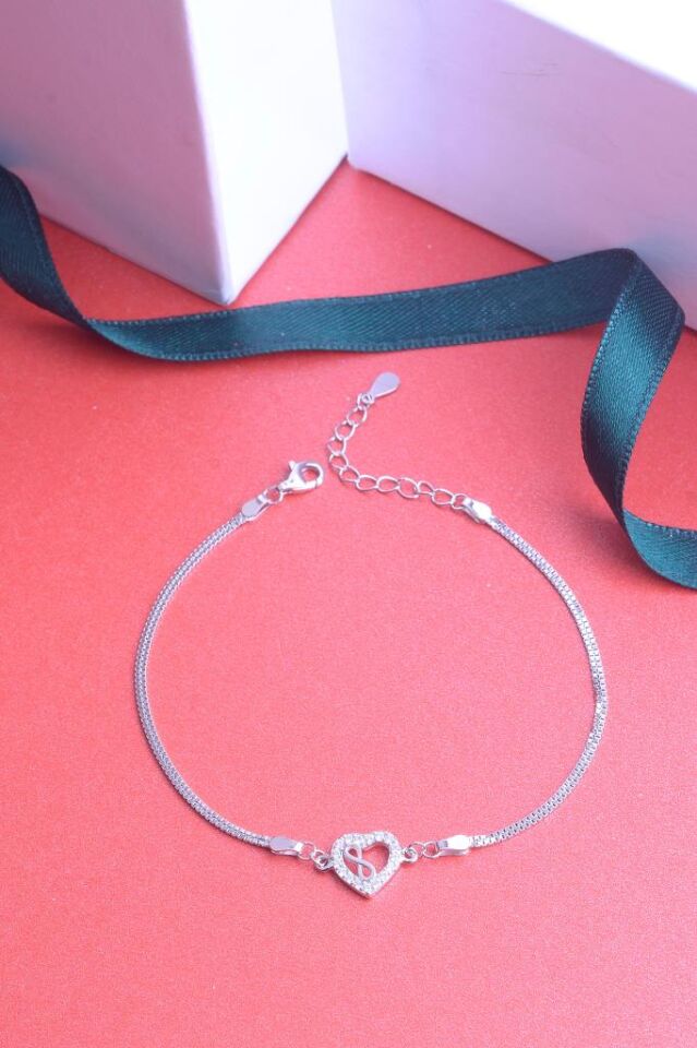 925 Ayar Gümüş Kalp İçinde Sonsuzluk İşareti Bileklik