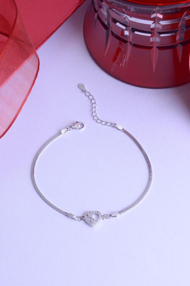 925 Ayar Gümüş Kalp İçinde Sonsuzluk İşareti Bileklik