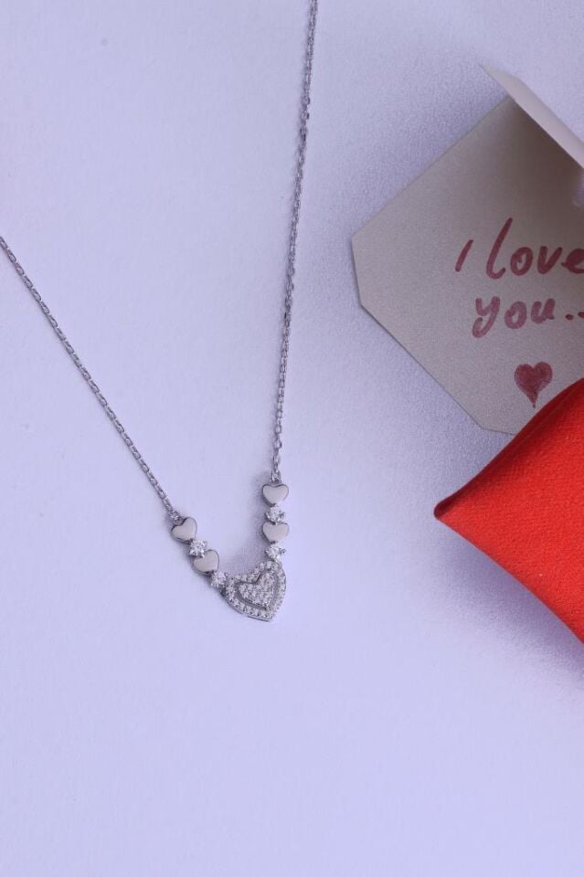 925 Ayar Gümüş Beş Kalpli Sevgili Kolyesi