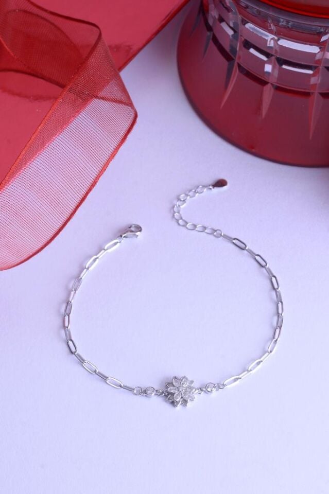 925 Ayar Gümüş Lotus Çiçekli Bileklik