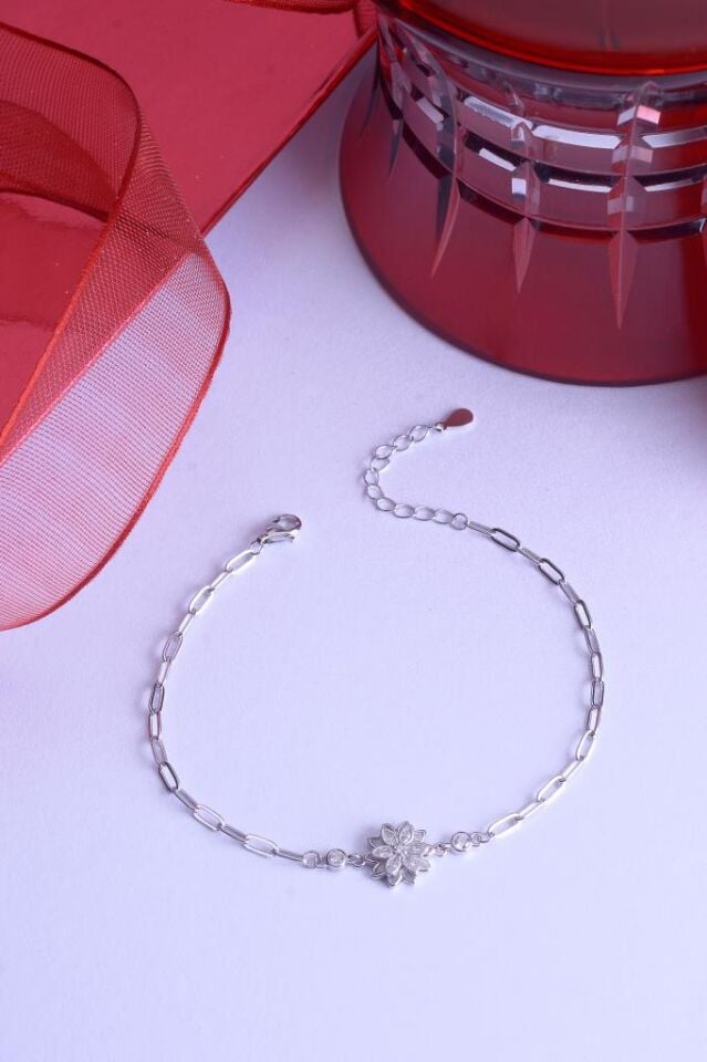 925 Ayar Gümüş Lotus Çiçekli Bileklik