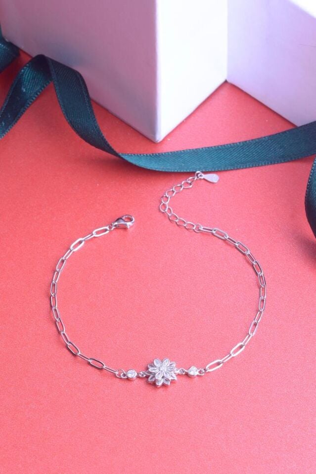 925 Ayar Gümüş Lotus Çiçekli Bileklik