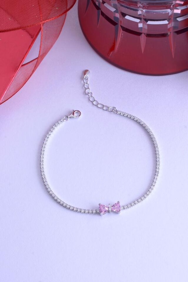 925 Ayar Gümüş Kurdele Bileklik Pembe