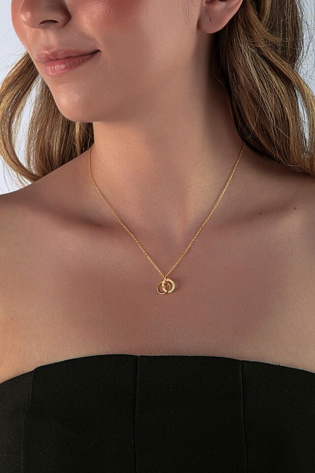 Altın Kaplama 925 Ayar Gümüş İç İçe Halkalı Kolye