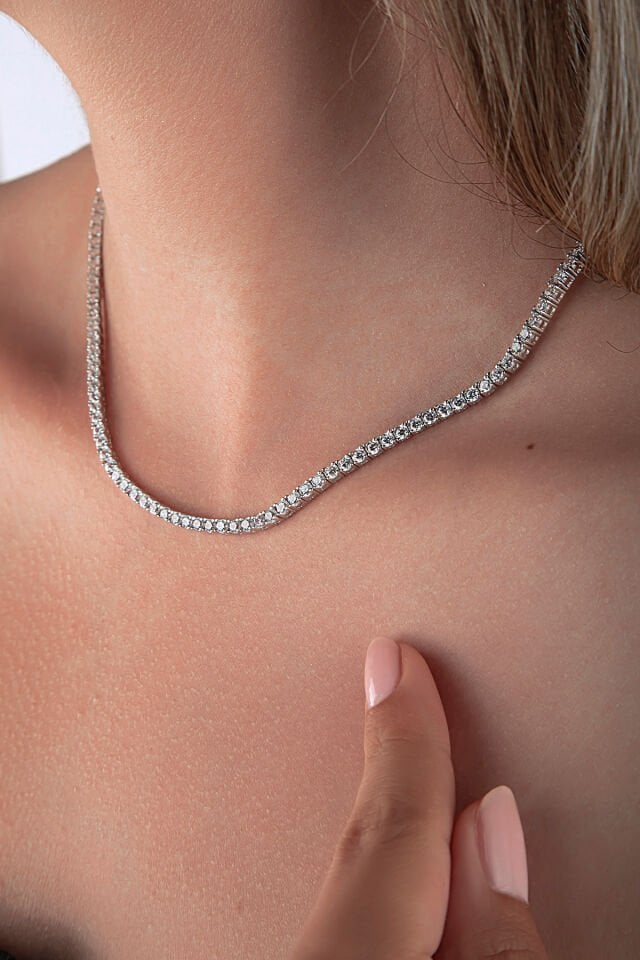 925 Ayar Gümüş 3mm Taşlı Klasik Su Yolu Kolye