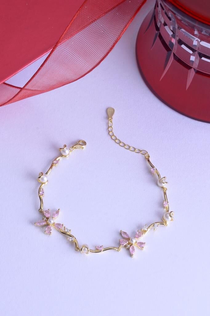 925 Ayar Gümüş Asma Çiçekler Bileklik