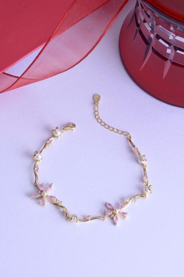 925 Ayar Gümüş Asma Çiçekler Bileklik