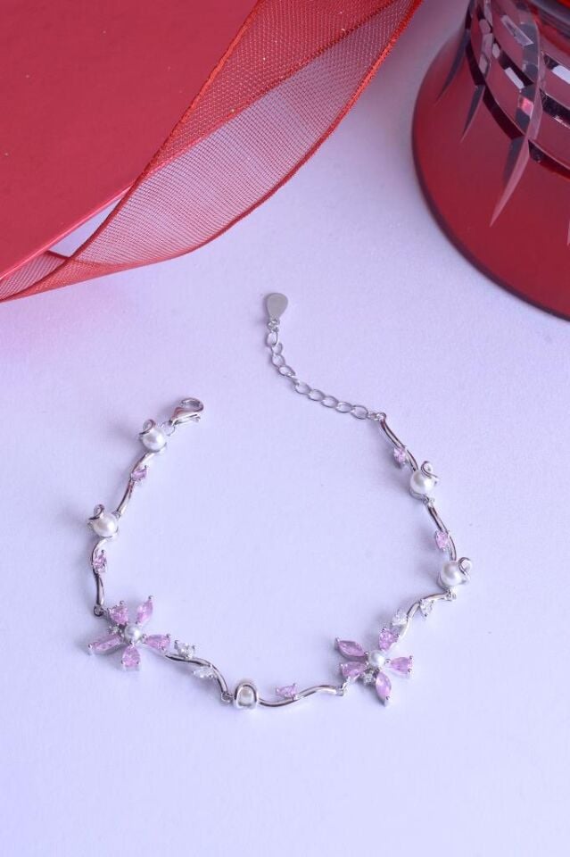 925 Ayar Gümüş Asma Çiçekler Bileklik