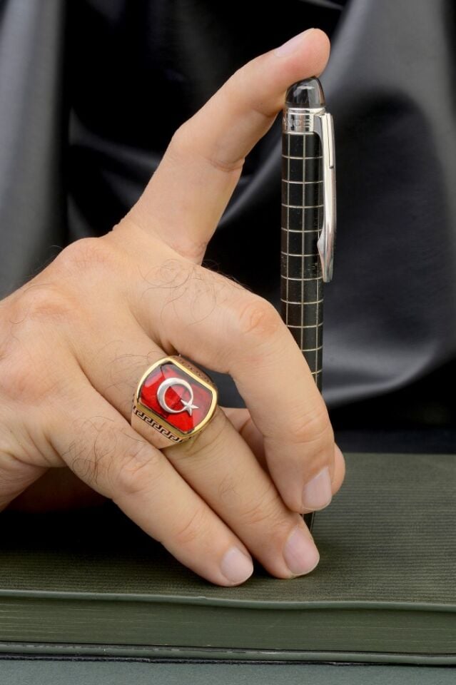 925 Ayar Gümüş Türk Bayrağı Motifli Erkek Yüzük