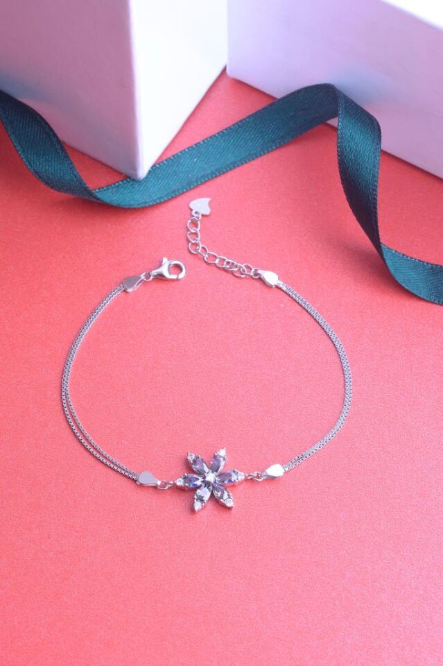 925 Ayar Gümüş İkili Zincirli Lotus Çiçek Bileklik