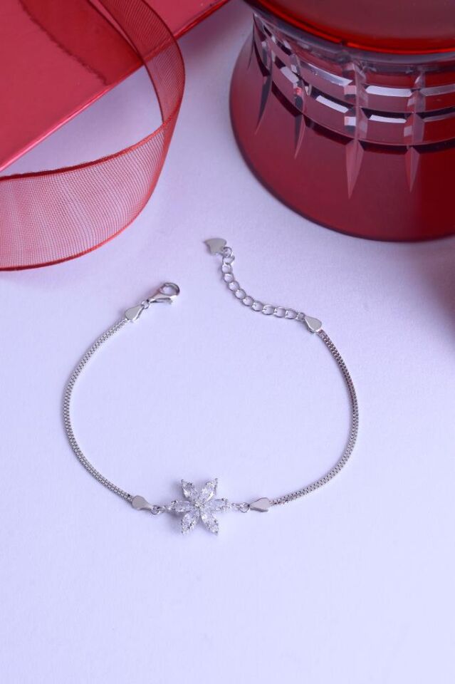 925 Ayar Gümüş İkili Zincirli Lotus Çiçek Bileklik