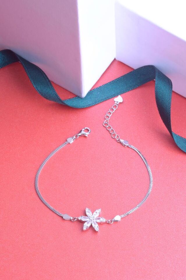 925 Ayar Gümüş İkili Zincirli Lotus Çiçek Bileklik