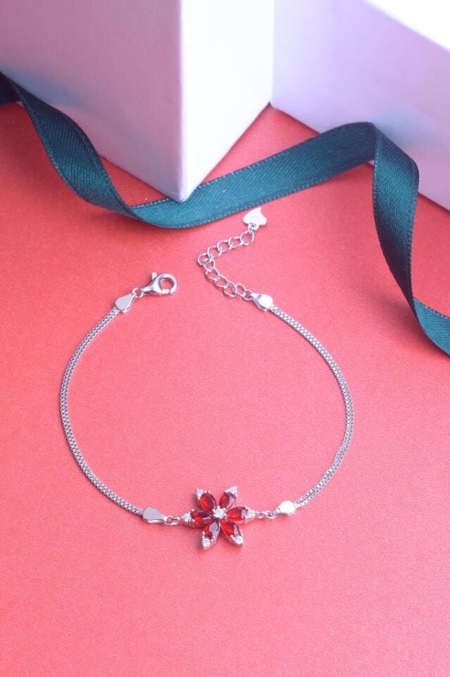 925 Ayar Gümüş İkili Zincirli Lotus Çiçek Bileklik