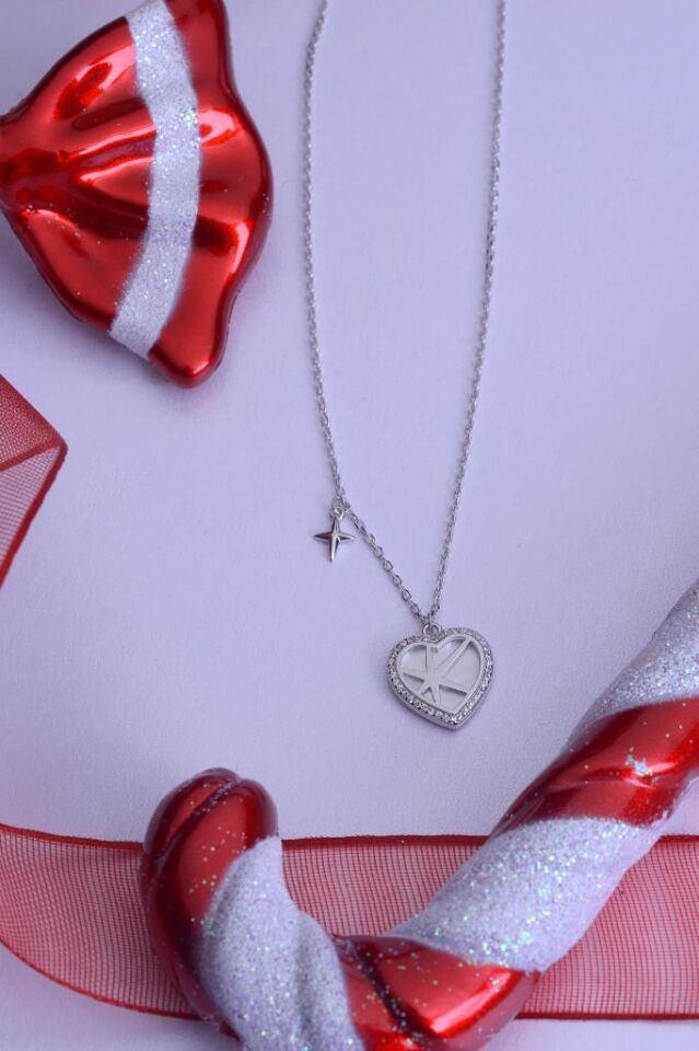 925 Ayar Gümüş Taşlı Kalp Yıldız Detaylı Kolye