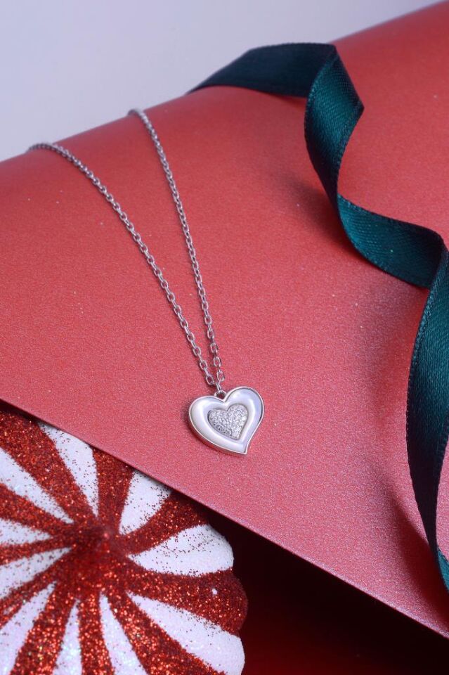 925 Ayar Gümüş Mineli Taşlı Kalp Kolye