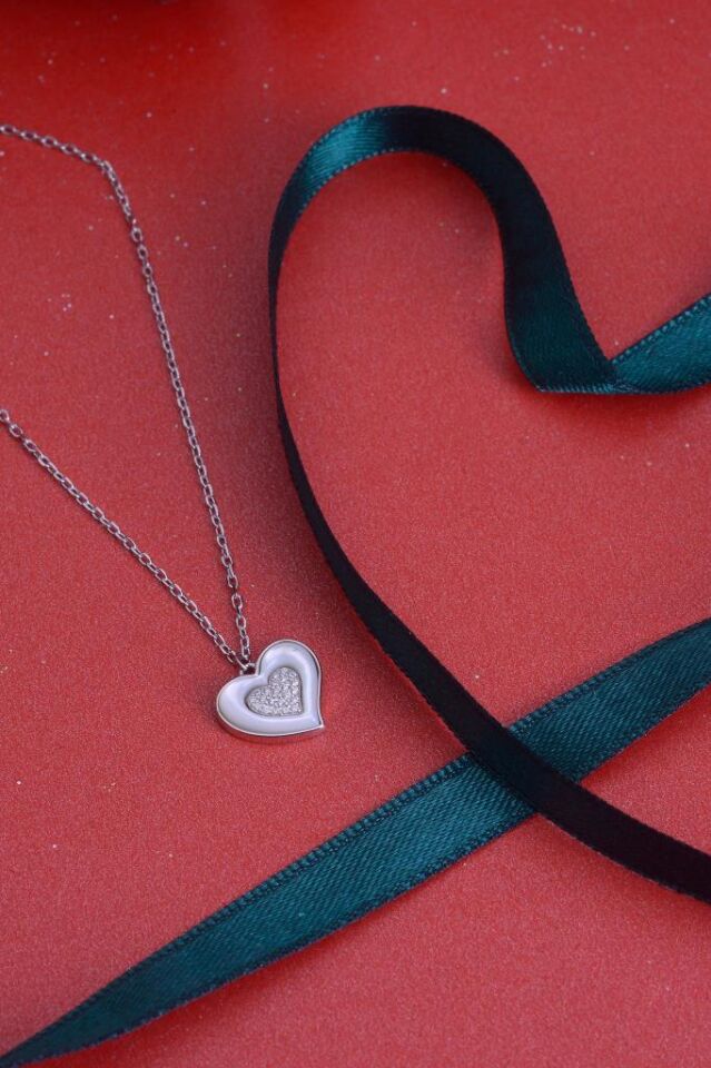 925 Ayar Gümüş Mineli Taşlı Kalp Kolye