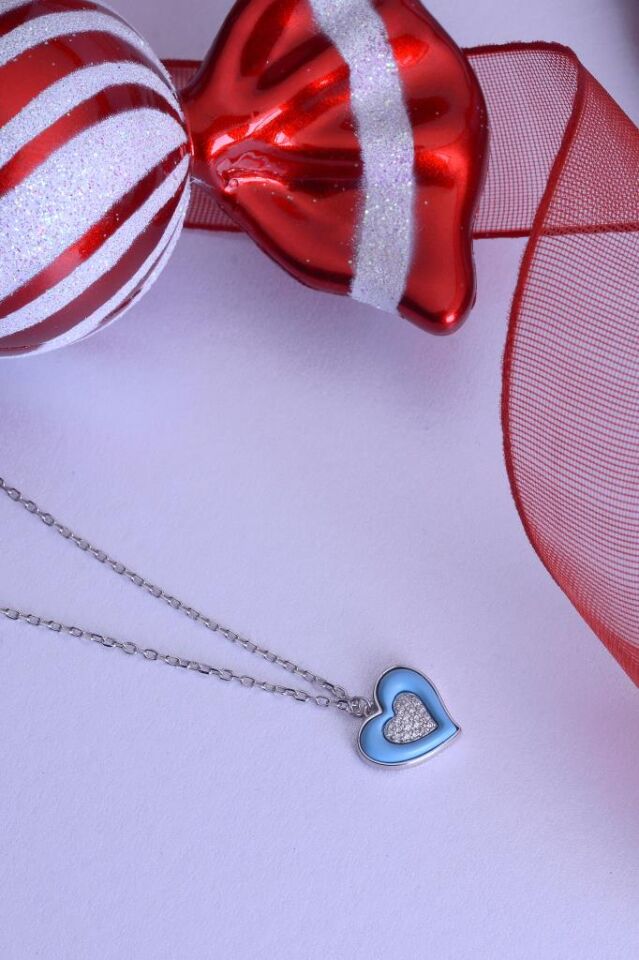 925 Ayar Gümüş Mineli Taşlı Kalp Kolye