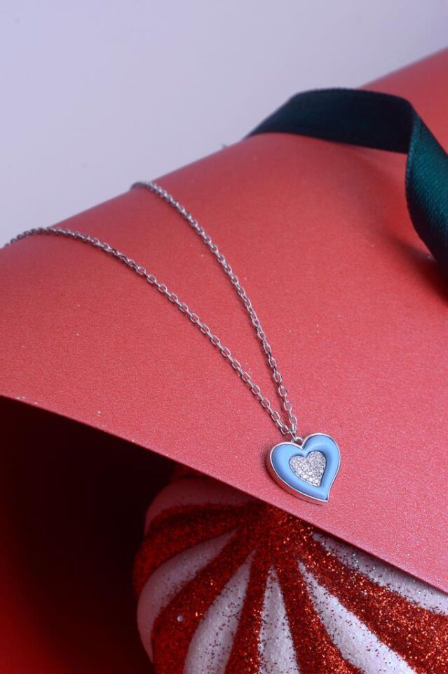 925 Ayar Gümüş Mineli Taşlı Kalp Kolye