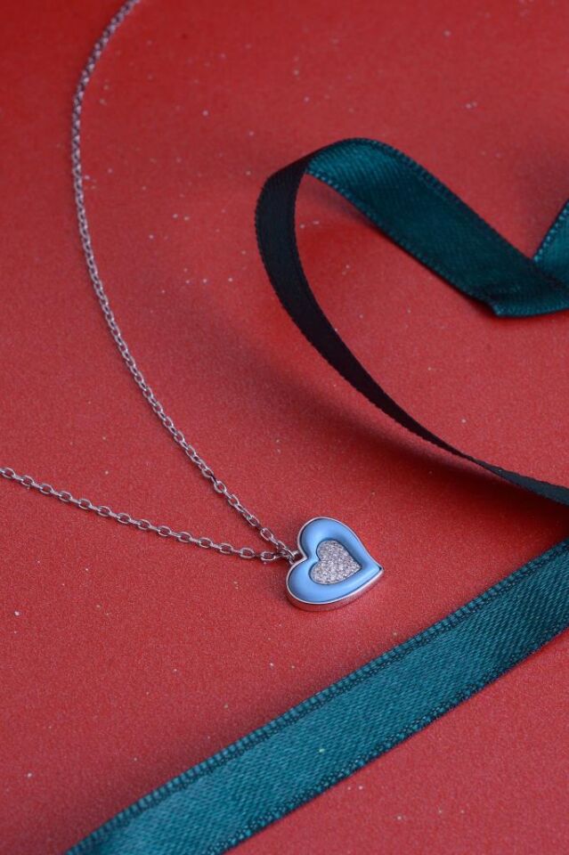 925 Ayar Gümüş Mineli Taşlı Kalp Kolye