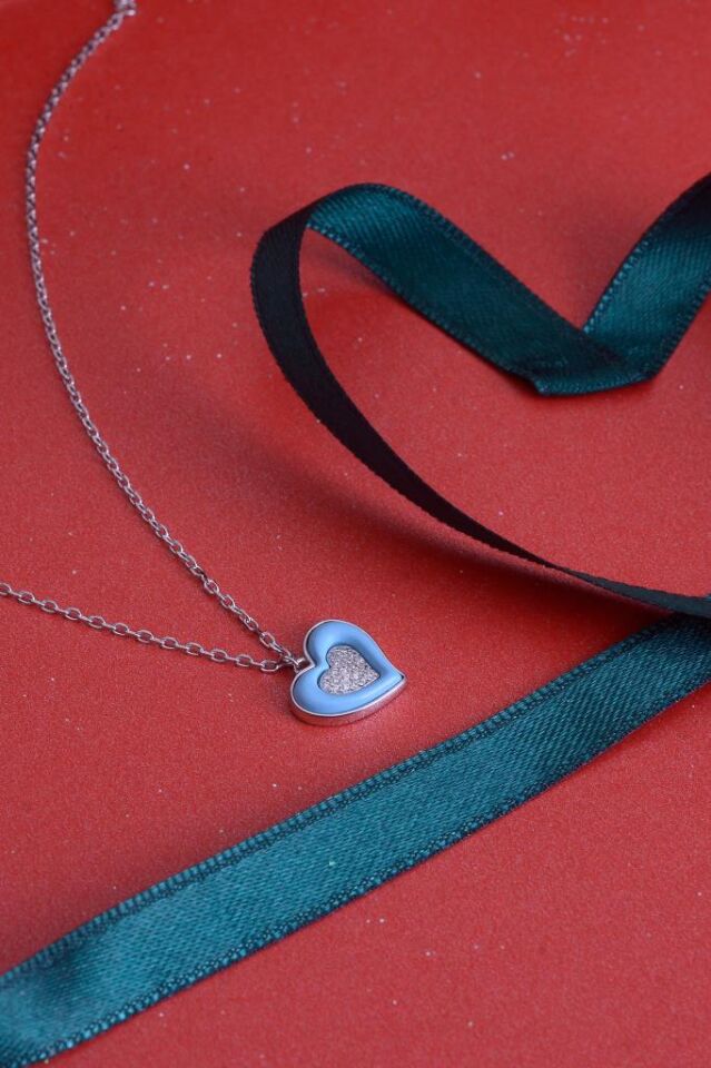 925 Ayar Gümüş Mineli Taşlı Kalp Kolye