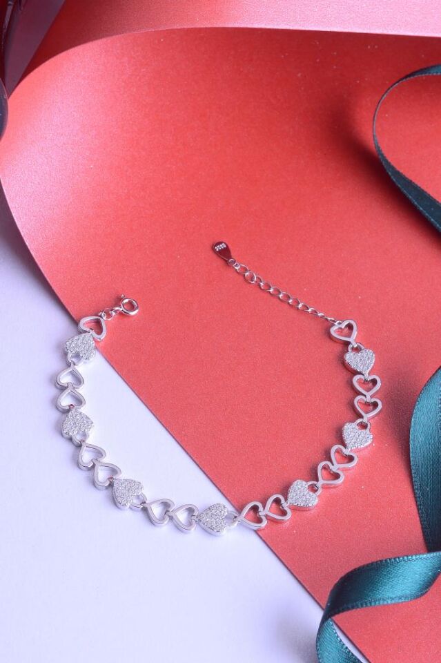 925 Ayar Gümüş Taşlı Kapli Sıralı Bileklik