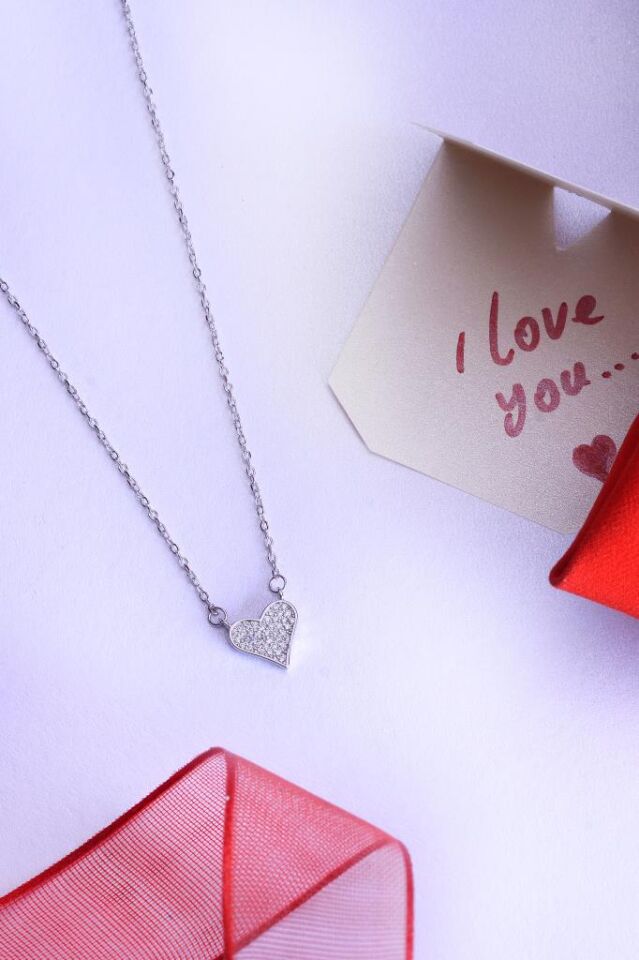 925 Ayar Gümüş Zirkon Taşlı Mini Kalp Kolye