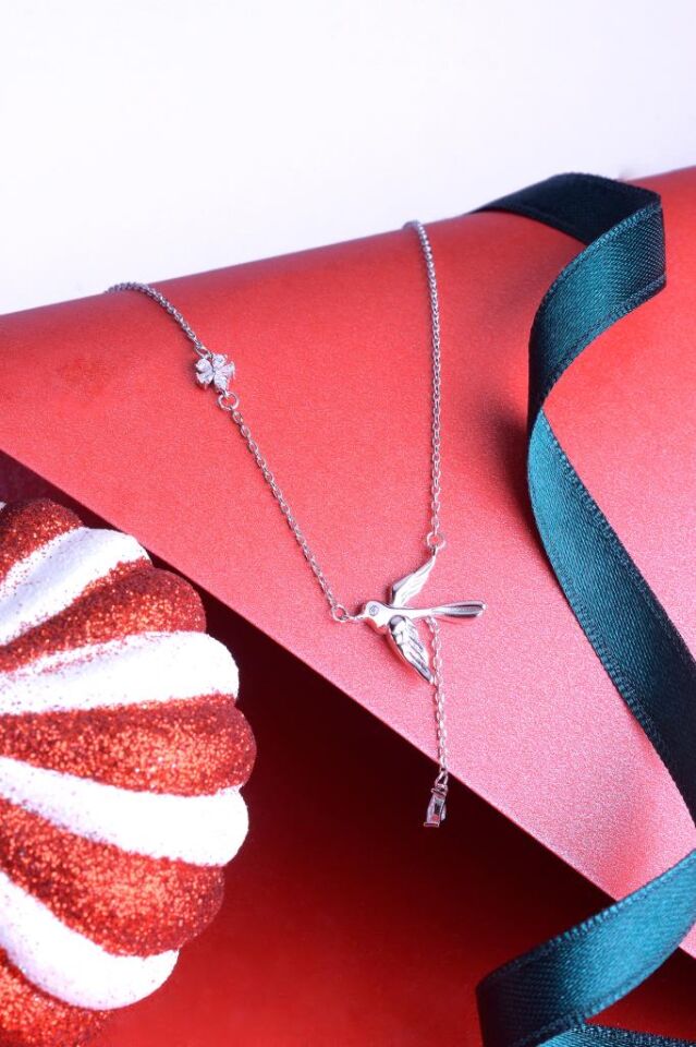 925 Ayar Gümüş Sinek Kuşu Kolye