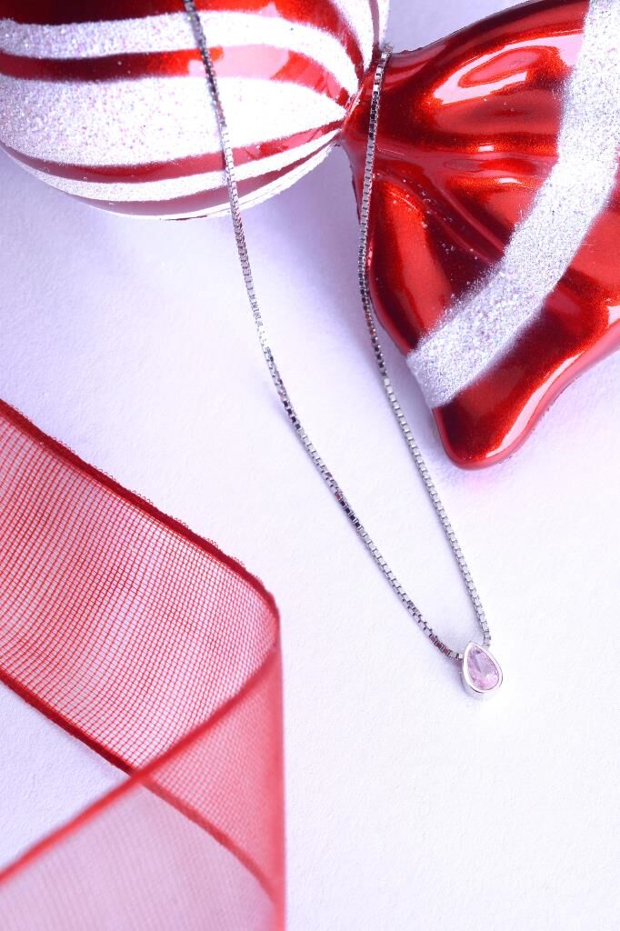 925 Ayar Gümüş Damla Kolye Pembe
