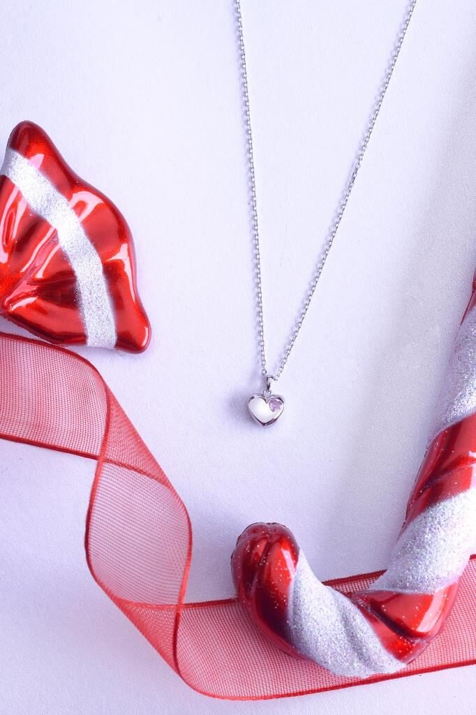 925 Ayar Gümüş Kalp İçi Taşlı Kolye