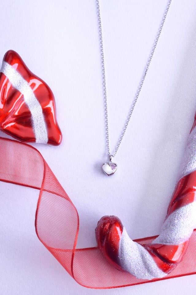 925 Ayar Gümüş Kalp İçi Taşlı Kolye