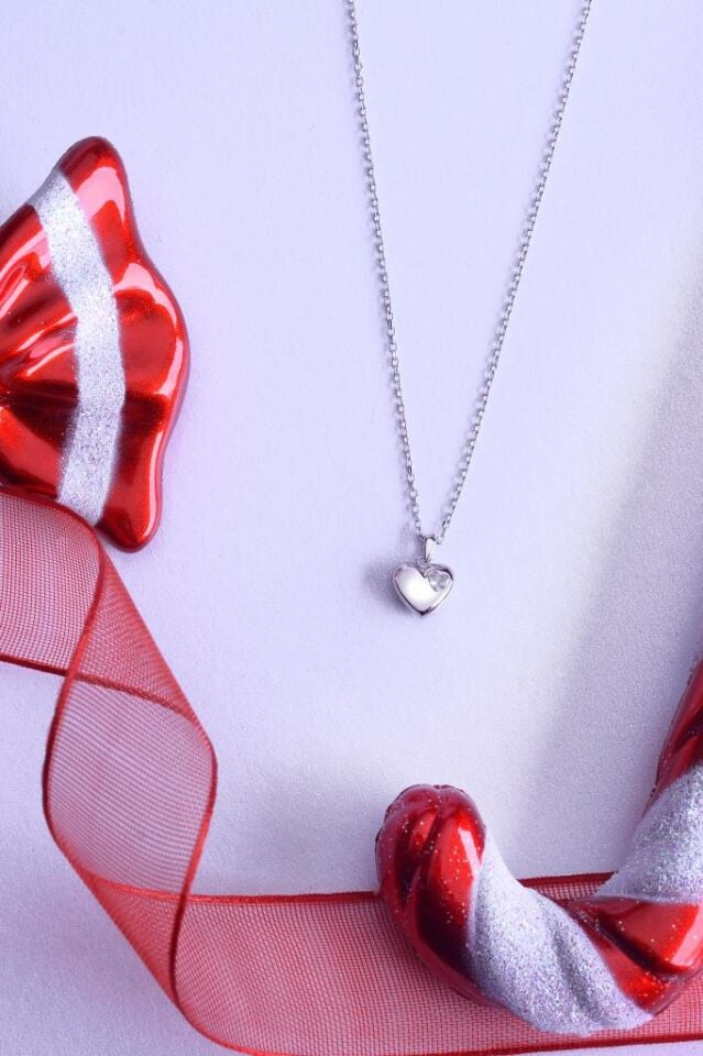 925 Ayar Gümüş Kalp İçi Taşlı Kolye