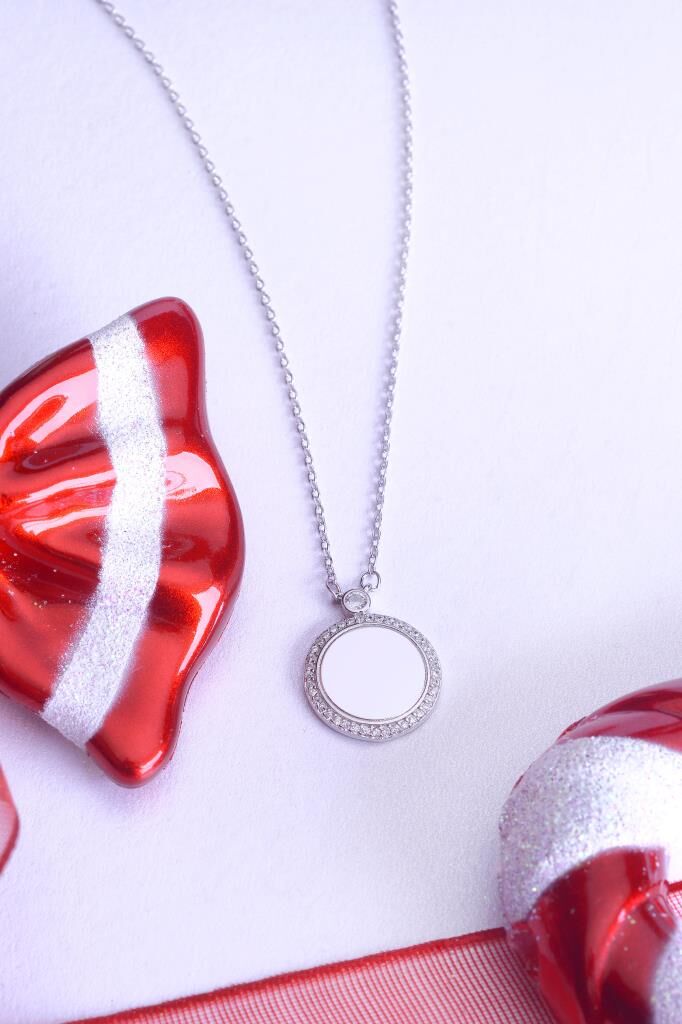 925 Ayar Gümüş Aynalı Taşlı Kolye