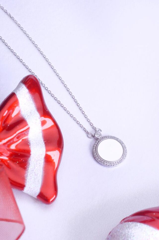 925 Ayar Gümüş Aynalı Taşlı Kolye