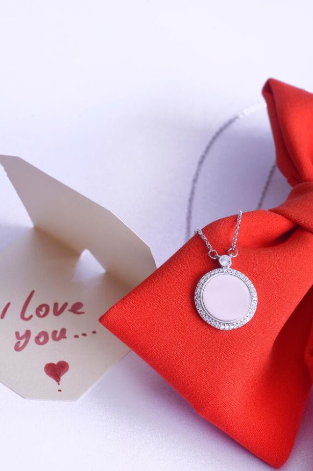 925 Ayar Gümüş Aynalı Taşlı Kolye