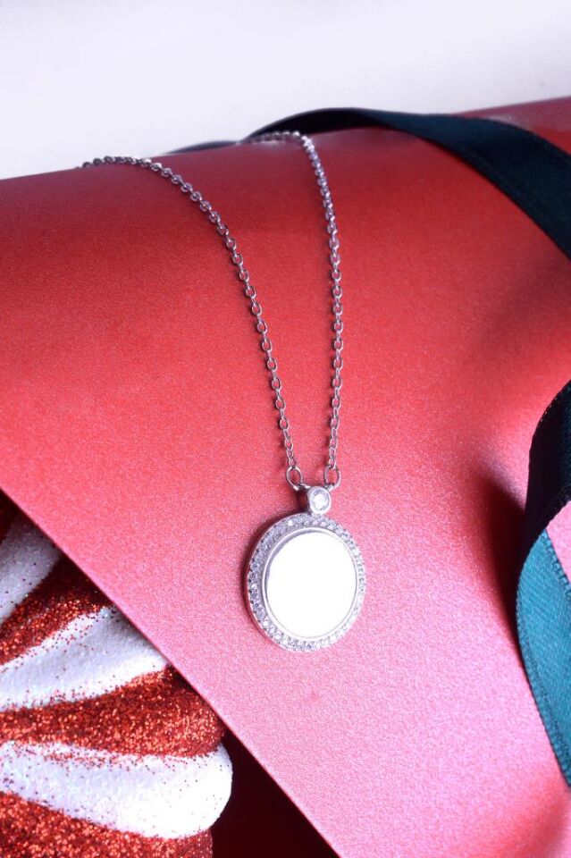 925 Ayar Gümüş Aynalı Taşlı Kolye