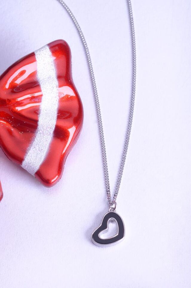 925 Ayar Gümüş İçi Boş Kalp Kolye