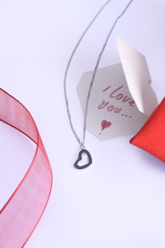 925 Ayar Gümüş İçi Boş Kalp Kolye