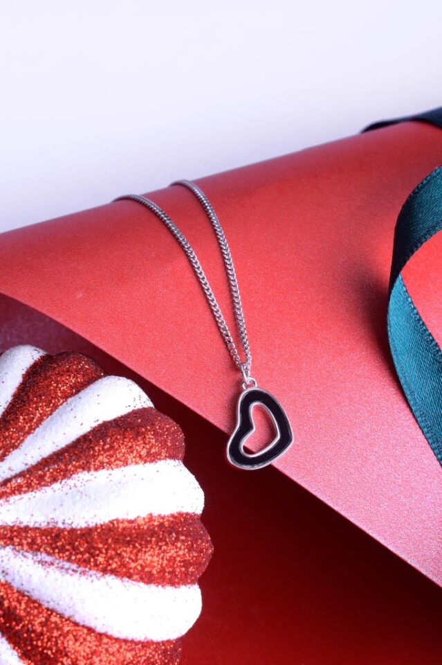 925 Ayar Gümüş İçi Boş Kalp Kolye