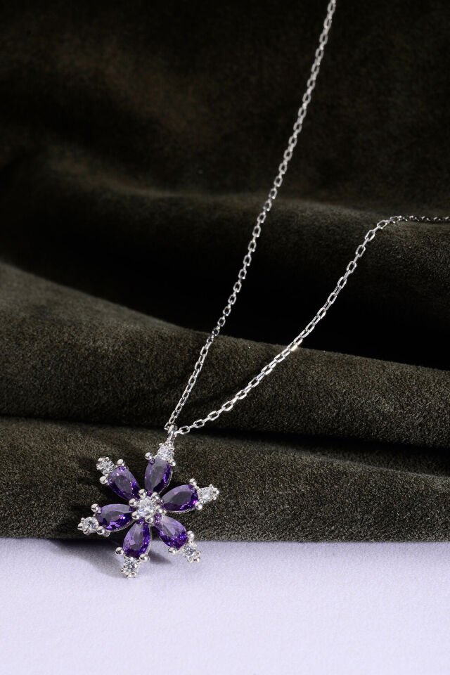 Pembe Zirkon Taşlı Lotus Çiçeği 925 Ayar Gümüş Kadın Kolye