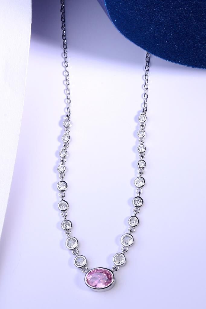 925 Ayar Oval Taşlı Kolye