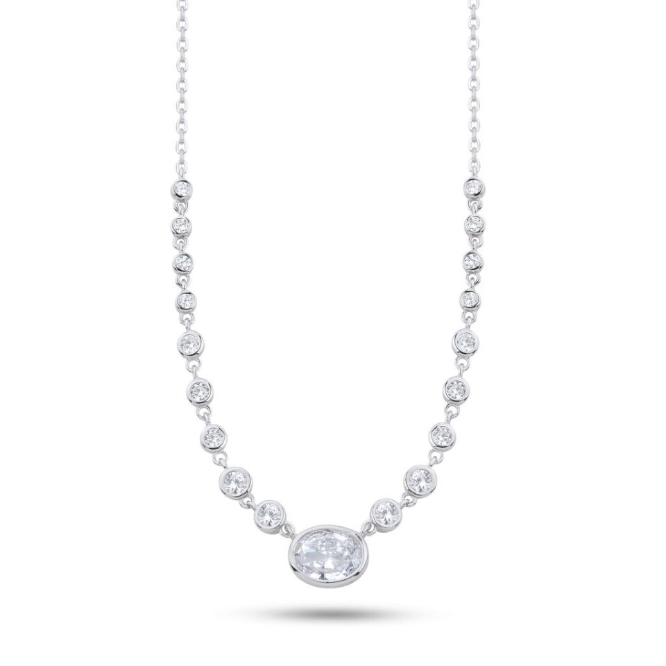925 Ayar Oval Taşlı Kolye