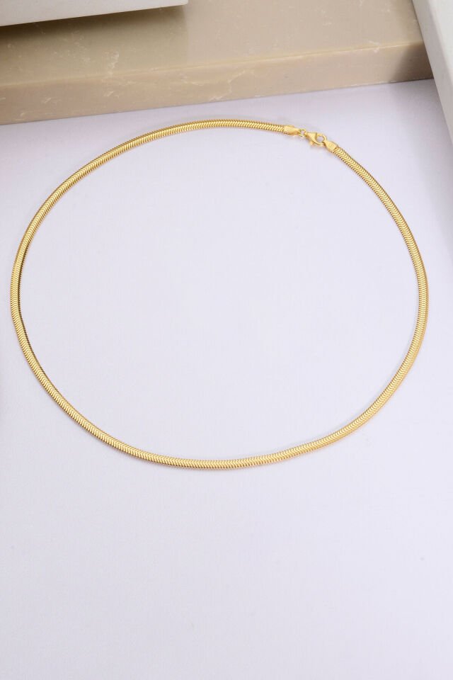 925 Ayar Gümüş İtalyan Balıksırtı Kolye Altın - 50 Cm