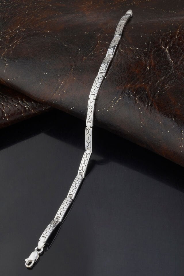 925 AYAR GÜMÜŞ DESENLİ ERKEK BİLEKLİK