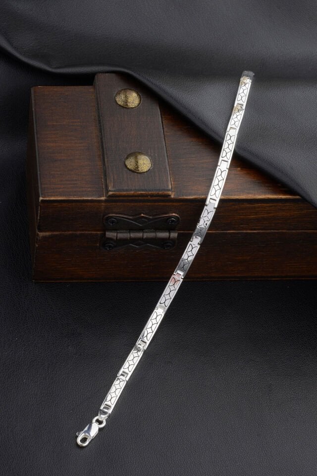 925 AYAR GÜMÜŞ DESENLİ ERKEK BİLEKLİK