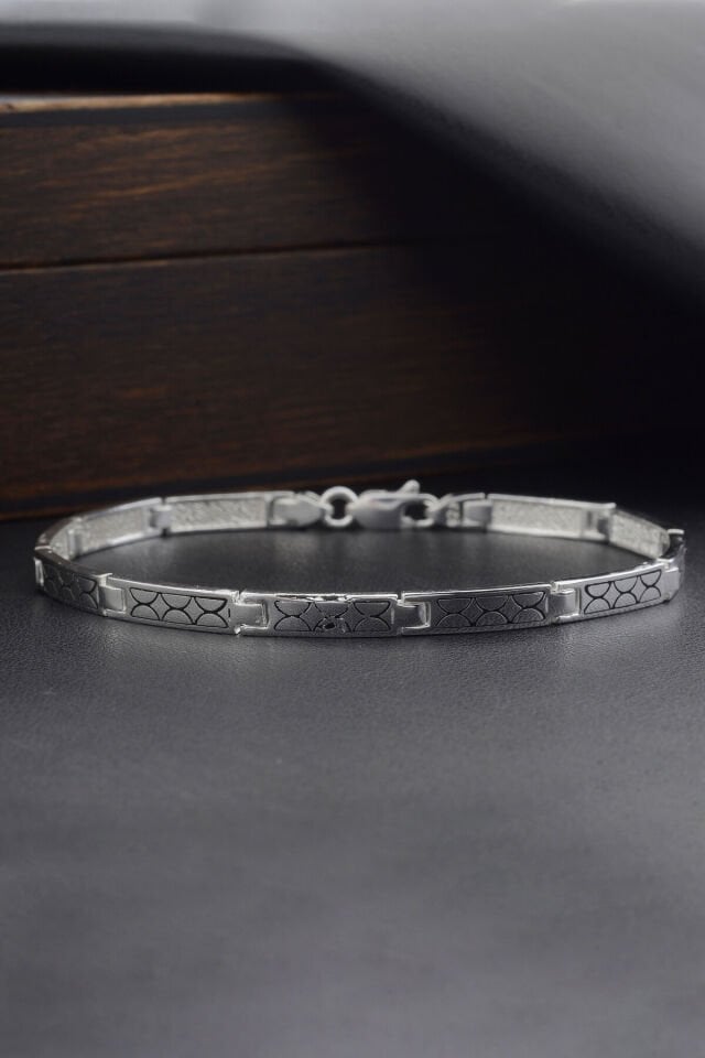 925 AYAR GÜMÜŞ DESENLİ ERKEK BİLEKLİK