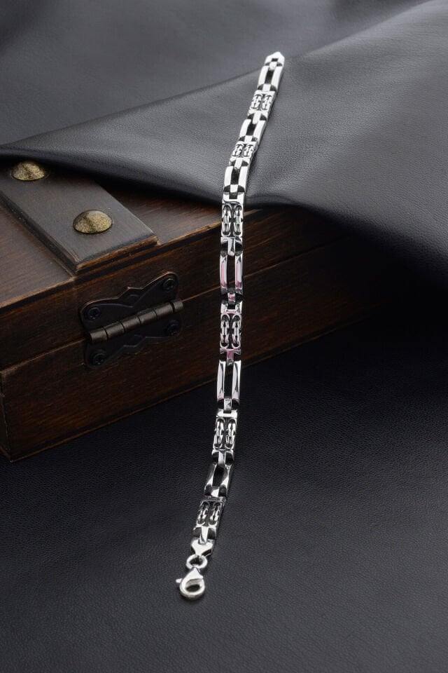 925 AYAR GÜMÜŞ KRAL ZİNCİR DETAYLI ERKEK BİLEKLİK