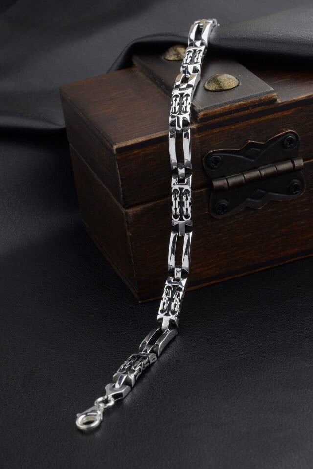 925 AYAR GÜMÜŞ KRAL ZİNCİR DETAYLI ERKEK BİLEKLİK