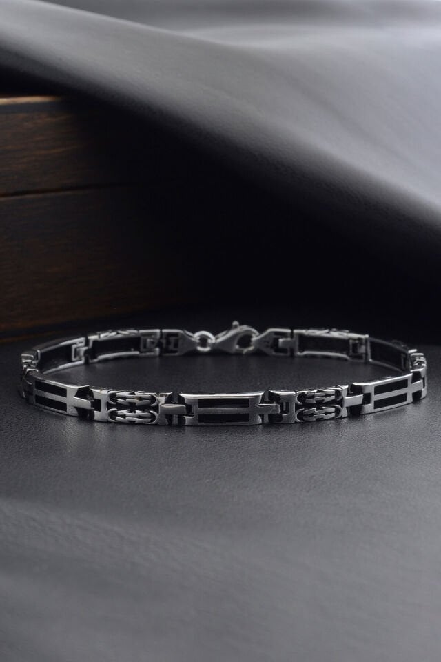 925 AYAR GÜMÜŞ ÇİZGİ DETAYLI ERKEK BİLEKLİK